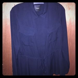 Theory Navy Silk Blouse